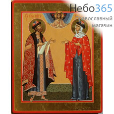  Петр и Феврония, благоверные князь и княгиня. Икона на дереве 27х34х1,5 см, золотой фон, цветная печать, ручная доработка (ТЗВ), фото 1 