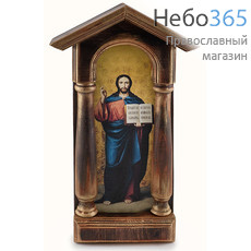  Спаситель. Икона в деревянном киоте 22х41х7 см, печать на холсте, киот с навершием и колоннами (№119) (Пин), фото 1 