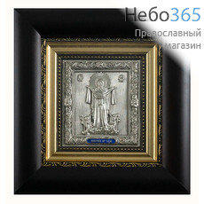  Покров икона Божией Матери. Икона гальванопластика 15.5х16,5х4 см, серебрение, скань, эмаль, в деревянной раме под стеклом (Лч), фото 1 