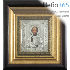  Николай Чудотворец, святитель. Икона в ризе 24х26х4 см, полиграфия, серебрение, в деревянной раме под стеклом (Лч), фото 1 