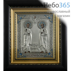  Петр и Павел, апостолы. Икона в ризе 24,5х26,5х4 см, полиграфия, серебрение, эмаль, в деревянной раме под стеклом (Лч), фото 1 