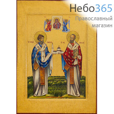  Николай Чудотворец и Спиридон Тримифунтский, святители. Икона на дереве 18х12,8 см, печать на левкасе, золочение, с ковчегом (ДС-67) (Тих), фото 1 