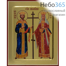  Константин и Елена, равноапостольные. Икона на дереве 13х16х2,5 см, золотой фон, с ковчегом (Зх), фото 1 