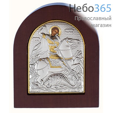  Георгий Победоносец, великомученик. Икона в ризе 8х10 см, шелкография, серебрение, золочение, на деревянной основе (Ж) (EK2-XAG), фото 1 