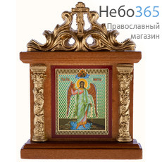  Киот с иконой деревянный 5,5х9,5 см, с колоннами и навершием, на подставке (Мис) Ангел Хранитель, фото 1 