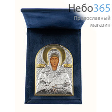  Матрона Московская, блаженная. Дорожная икона в ризе, в бархатном складне 5х8 см, шелкография, посеребрение, позолота (EK1-WAG) (Ж), фото 1 