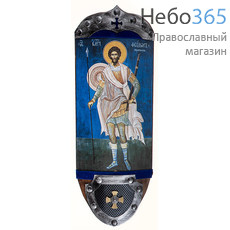  Феодор Стратилат, великомученик. Икона на дереве 13х35 см, печать на холсте, объемная, композиция со щитом и шлемом (№63) (Пин), фото 1 