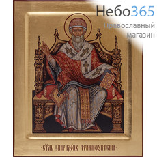  Спиридон Тримифунтский, святитель. Икона на дереве 21х26х3,3 см, полиграфия, золотой фон, ручная доработка, с ковчегом, в коробке (Т), фото 1 