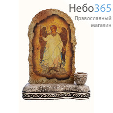  Ангел Хранитель. Икона 12,5х16 см, на искусственном камне, арочная, на подставке с подсвечником, с молитвой (Ро), фото 1 
