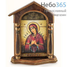  Семистрельная икона Божией Матери. Икона в деревянном киоте 36х47х8 см, печать на холсте, киот с навершием и колоннами (№120) (Пин), фото 1 