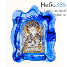  Семистрельная икона Божией Матери. Икона в ризе, мурано, 4,5х5х1,5 см, сплошной оклад, серебрение, золочение, стекло, настольная (Ж) (EK0-МВG), фото 1 