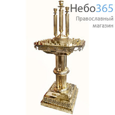  Подсвечник храмовый латунный на 100 свечей, с прямоугольной крышкой, на 4-х ножках, с 3-мя лампадами, с литыми элементами (), фото 1 