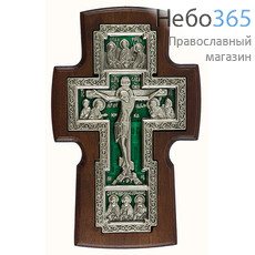  Крест деревянный 17117-1, настенный, с вклейкой из гальваники, с эмалью, с посеребрением, ясень с зеленой эмалью, фото 1 