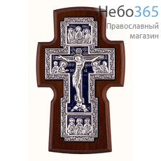  Крест деревянный 17117-1, настенный, с вклейкой из гальваники, с эмалью, с посеребрением, ясень с синей эмалью, фото 1 