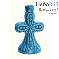  Подсвечник керамический "Ажурный", с цветной глазурью (в уп.- 10 шт.)РРР голубой, фото 1 