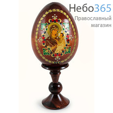  Яйцо пасхальное деревянное на подставке, с иконой со стразами, среднее, высота без подставки 10 см с иконой Божией Матери Тихвинская, фото 1 
