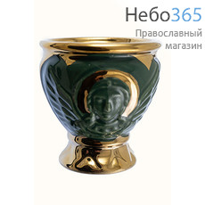  Лампада настольная керамическая "Ангел", с эмалью, золотом или серебром, высотой 7 см. (в уп. 5 шт.) цвет: зеленый с золотом, фото 1 