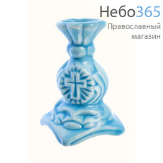  Подсвечник керамический "Пион" с цветной глазурью (в уп. - 10 шт.) голубой, фото 1 
