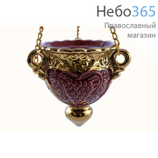  Лампада подвесная керамическая "Гроздь", эмаль, золото, с цепями бордовый, фото 1 