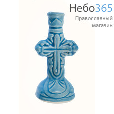  Подсвечник керамический "Крест", средний, ажурный, высота 7 - 7,5 см, (в уп. - 10 шт.) цвета в ассорт. РРР голубой, фото 1 