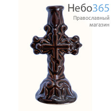  Подсвечник керамический "Крест", резной, разных цветов, высотой 8,7 см (в уп. - 10 шт.)РРР коричневый, фото 1 