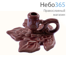  Подсвечник керамический Виноградный лист , разных цветов, с основанием 8 х 8,5 см (в уп. - 10 шт.)РРР бордовый, фото 1 