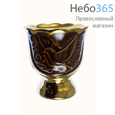  Лампада настольная керамическая "Голуби", с эмалью и золотом (в уп.- 5 шт.) цвет: коричневый, фото 1 