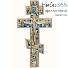  Крест металлический медное литьё, восьмиконечный, киотный, "Поморский", высотой 37 см, с сине - голубой и белой эмалью, 511-1, 5284 вид № 3 , 5 цветов эмали, фото 1 
