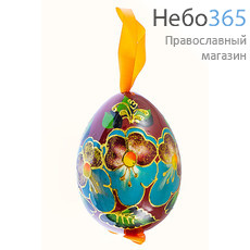  Яйцо пасхальное деревянное подвесное, "Цветочное. С инкрустацией", с ручной росписью, разных цветов, высотой 9 см, 21019, 1235 Цвет фона: бордовый, фото 1 