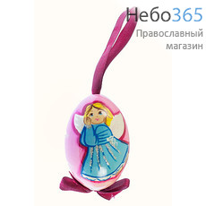  Яйцо пасхальное деревянное "Девочка - ангел", высотой 7 см, 21030 Цвет фона: розовый, фото 1 