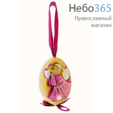  Яйцо пасхальное деревянное "Девочка - ангел", высотой 7 см, 21030 Цвет фона: золотистый, фото 1 
