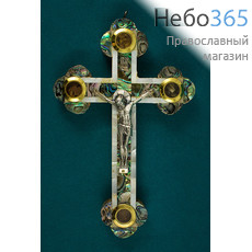  Крест деревянный Иерусалимский из оливы, с перламутром, с 4-5 вставками, высотой 18 см, фото 1 