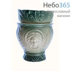  Лампада настольная керамическая "Ангел" со стаканом, средняя, с аэрографией, высотой 9 см. цвет: зеленый, фото 1 