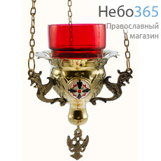  Лампада подвесная латунная с чеканкой, с эмалевыми медальонами, со стаканом, 99771В, фото 1 