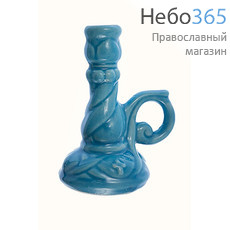  Подсвечник керамический "Вьюн витой", с ручкой, цвета в ассортименте, высотой 8 см (в уп.- 10 шт.)РРР голубой, фото 1 