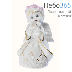  Ангел фарфоровый в венке, с ягнёнком в руках, высота 9,5 см. Кисловодский фарфор, фото 1 