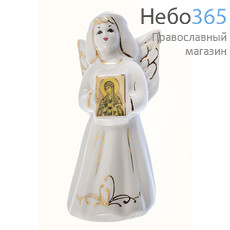  Ангел-колокольчик фарфоровый с иконой, 11 см, Кисловодский фарфор с иконой Божией Матери Семистрельная, фото 1 