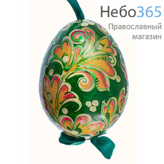  Яйцо пасхальное деревянное "Кудрино", высотой 9 см, 1232, 21026 цвет: зеленый, фото 1 