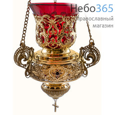  Лампада подвесная латунная № 1, с позолотой, с красным стаканом, в коробке, 2.7.0876лп (6059755), фото 1 