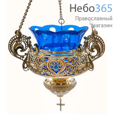  Лампада подвесная латунная № 2, с позолотой, с голубой вставкой, в коробке, 2.7.0345лп (6060285), фото 1 