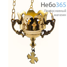  Лампада подвесная латунная с чеканкой, с крестами, со стаканом, 9S587B, фото 1 