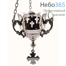  Лампада подвесная латунная с чеканкой, с никелированием, с крестами, со стаканом, 9S587N, фото 1 