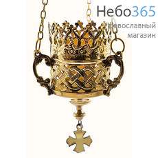 Лампада подвесная латунная с чеканкой, с орнаментом, со стаканом, 9S586B, фото 1 