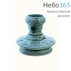  Подсвечник керамический "Афонский", без ручки, с цветной глазурью, цвета в ассортименте (в уп. - 5 шт.) цвет: серо-голубой, фото 1 