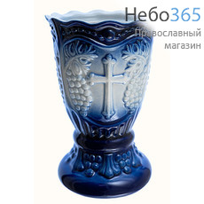  Лампада настольная керамическая "Лоза", на высокой ножке, с цветной глазурью, высотой 11 см синий, фото 1 