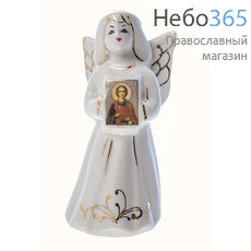  Ангел-колокольчик фарфоровый с иконой, 11 см, Кисловодский фарфор с иконой вмч.Пантелеимона, фото 1 