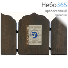  Складень деревянный с иконами Спасителя и Архангелов Михаила и Гавриила, 26х17,5х2 см, тройной. Деревянная основа, ручное золочение, фигурный верх, с ковчегом (B82) (Нпл), фото 2 