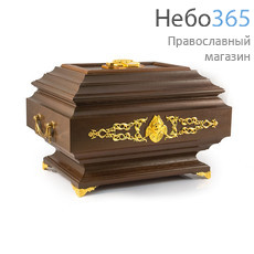  Мощевик - ковчег деревянный на 40 частиц, из дуба, с ажурными латунными позолоченными накладками и иконой Троицы, высотой 26,5 см, фото 2 