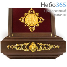  Мощевик - ковчег деревянный на 40 частиц, из дуба, с ажурными латунными позолоченными накладками и иконой Троицы, высотой 26,5 см, фото 5 