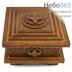  Мощевик - ковчег деревянный, из фанеры квадратный, резной, 23 х 23 х 16 см, КСК, 4459, фото 2 